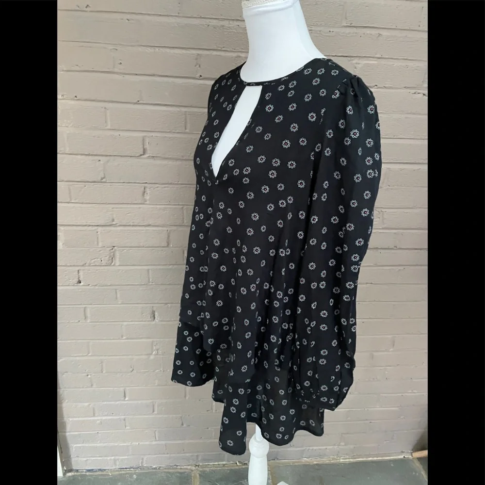 Free People Black floral print tiered top S
